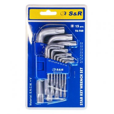 Набор шестигранных ключей S&R TX 15шт в металлическом кейсе (365413015)